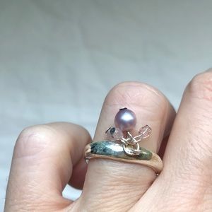 BCBG pink pearl, rose quartz, & crystal ring